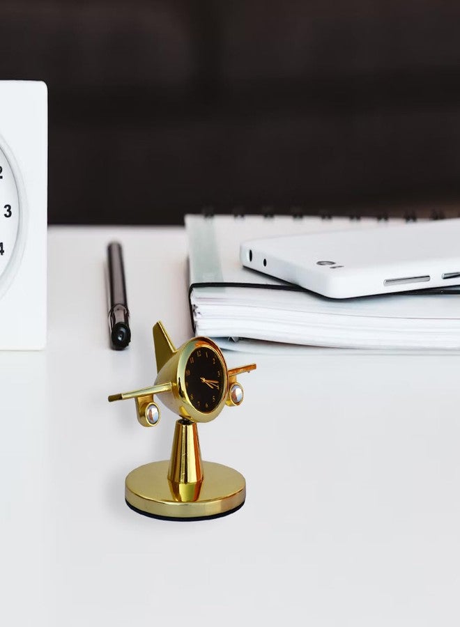 Saugat Traders Rotating Aeroplane Analog Table Clock Showpiece - Metal Airplane Clock for Office Desk, Study Table - Gift for Men, Women, Boys, Pilot, Air Hostess, Airforce Person (Golden), 10x7.5 Cm - Image 4
